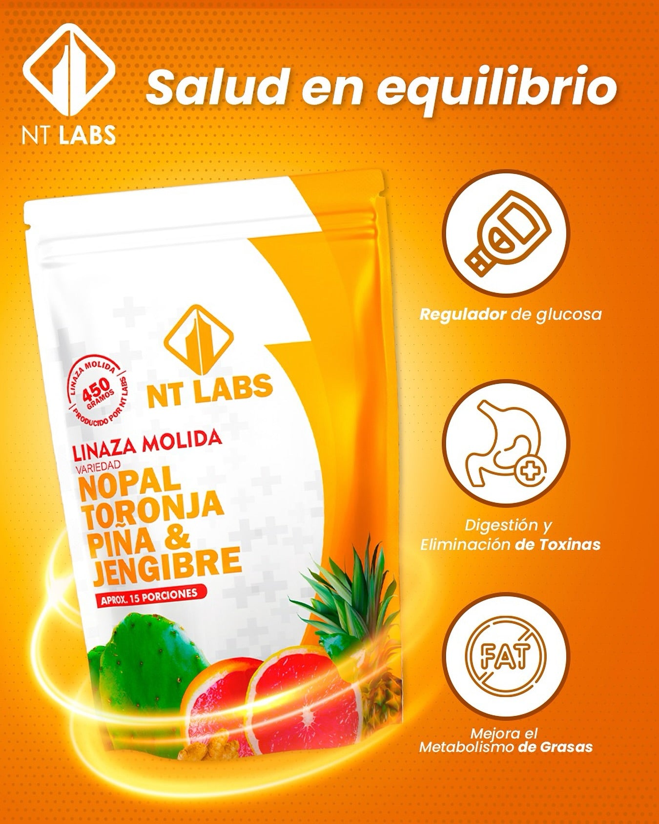 Linaza + Nopal + Toronja + Piña + Jengibre 450gr