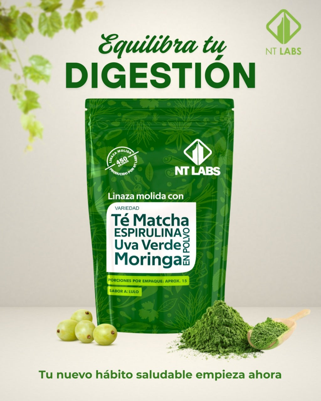 Fibra De Linaza + Te Matcha + Espirulina + Uva Verde + Moringa